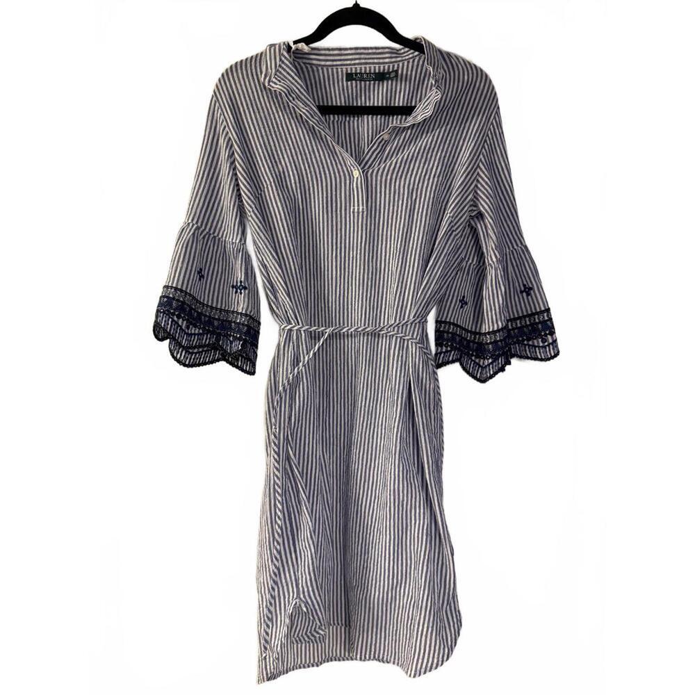 Lauren Ralph Lauren Beachy Embroidered Striped Tunic Seersucker Dress Size 10